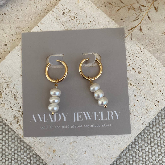 Pearl Drop Hoop Earrings -14k Gold