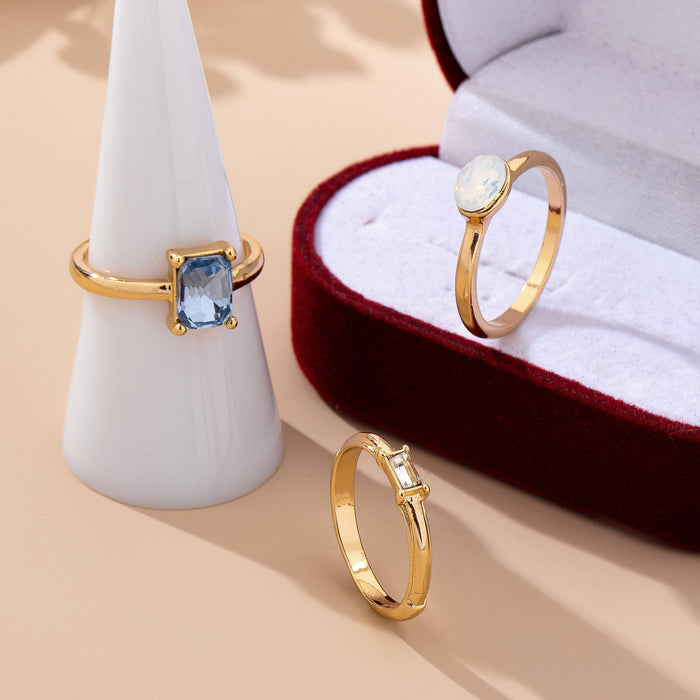 Aquamarine & Moonstone Triple Band Ring Set