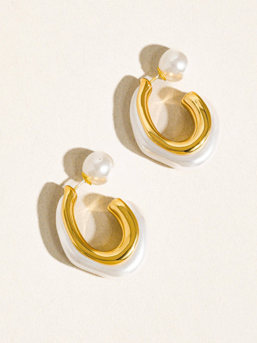 Kinsley Pearl Hoop Earring- 18k Gold