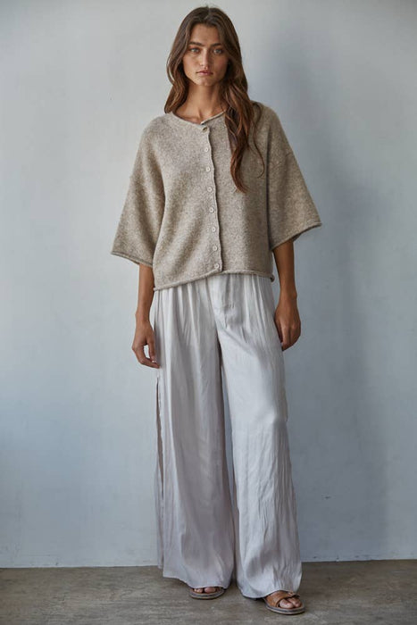 Knit Sweater Quarter Sleeve Button Up Cardigan