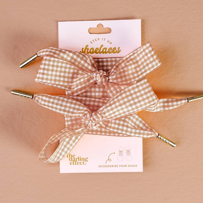 Step It Up Shoelaces–Gingham Tan
