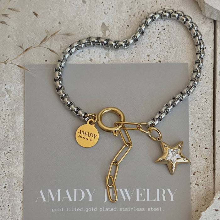Star charm two tone silver and gold ombré pendant bracelet - 18k Gold