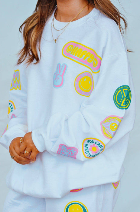 Smile More Retro Patch White Sweatshirt