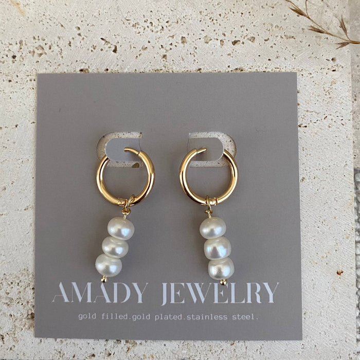 Pearl Drop Hoop Earrings -14k Gold