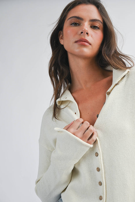 Button Front Cropped Knit Cardigan