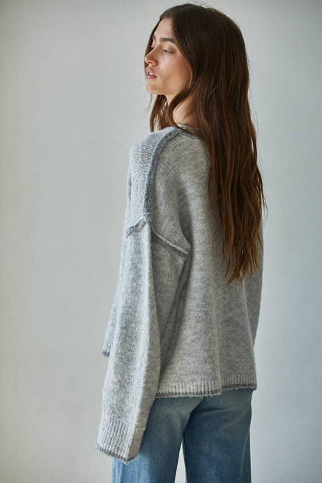 Knit Crew Neck Rolled Edge Sweater