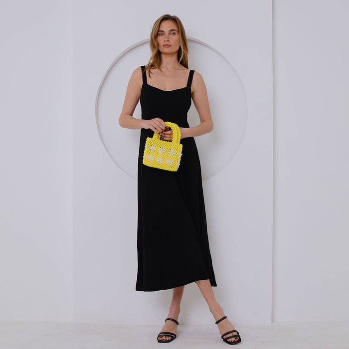 Selena Black Beaded Top Handle Bag