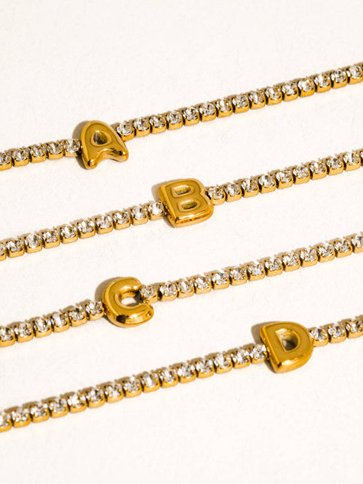 Chaplin Rhinestone Letter Bracelet 18k Gold