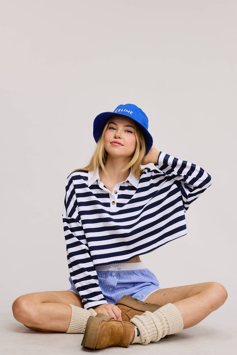 Striped Cropped Polo Shirt