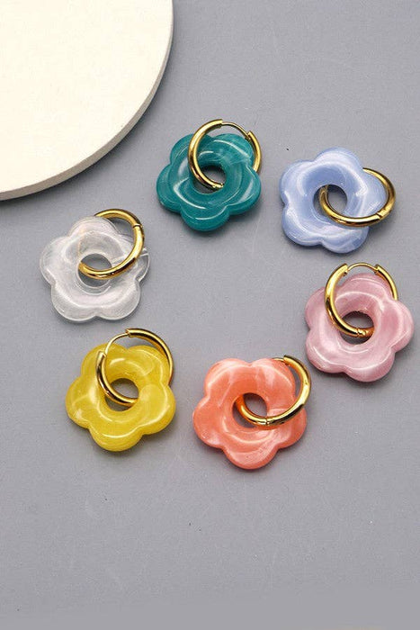 Flower Charm Huggie Hoop Earrings