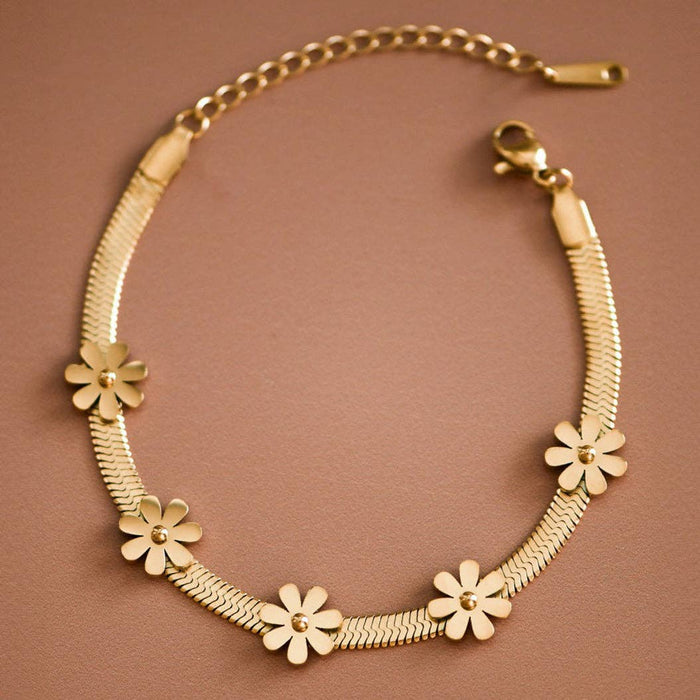 Snake Chain Flower Bracelet -18K Gold