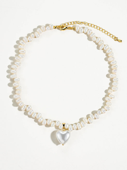 Agape Natural Pearl Heart Choker 18k Gold