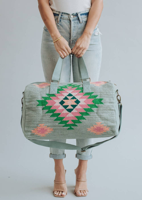 Green & Pink Aztec Duffle
