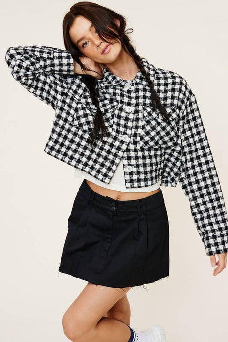 Houndstooth Print Cropped Jacket