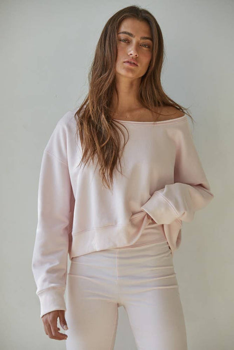 Off Shoulder Knit Cotton Washed Pullover