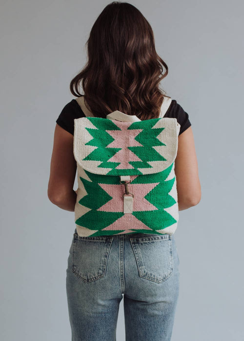 Beige, Green & Pink Aztec Backpack