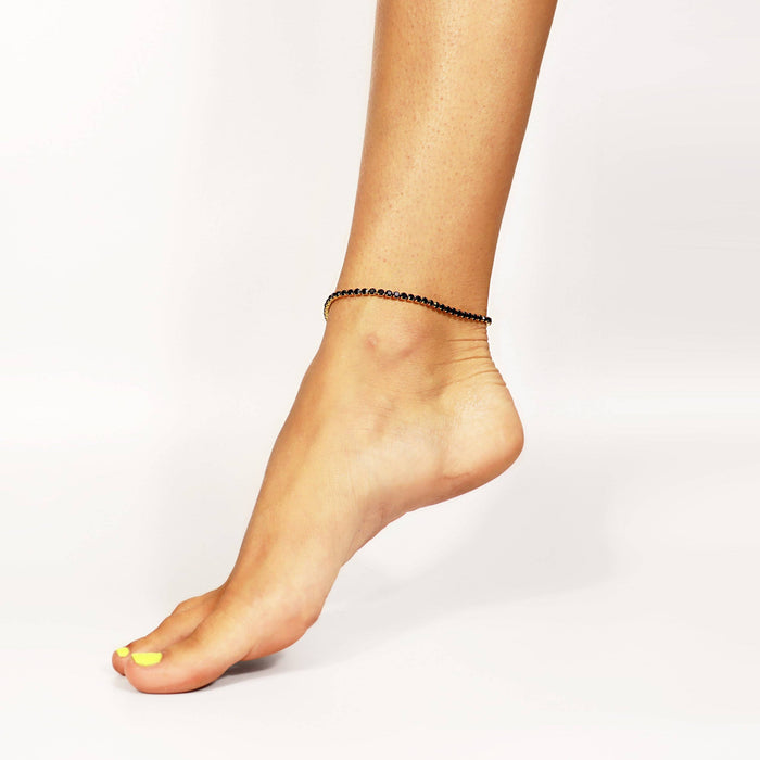 Jet Black Tennis Bracelet / Anklet - 18K Gold