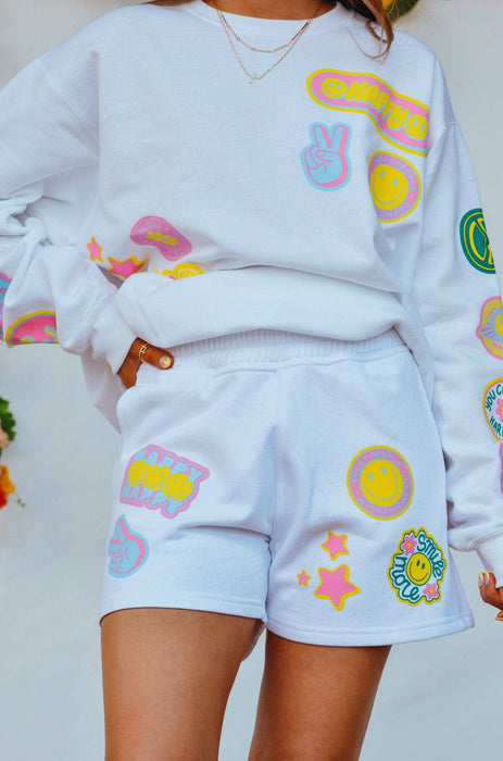 Smile More Retro Patch White Sweatshirt