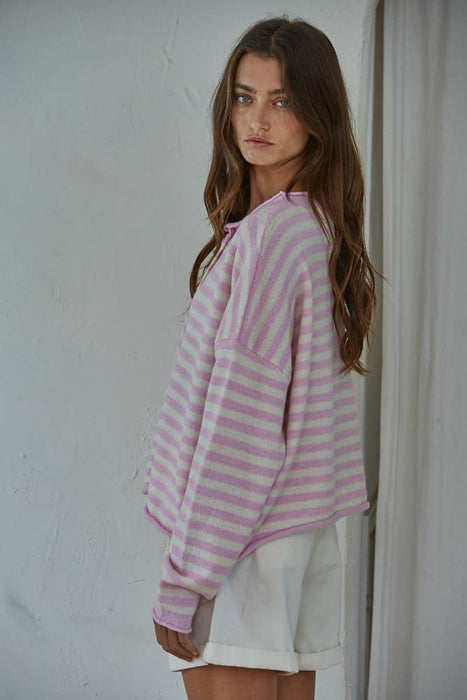 Button Up Striped Sweater Cardigan