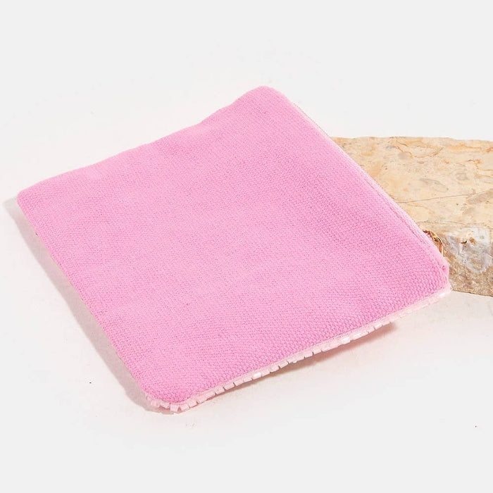 Daisy Flowers Pink Beaded Coin Purse