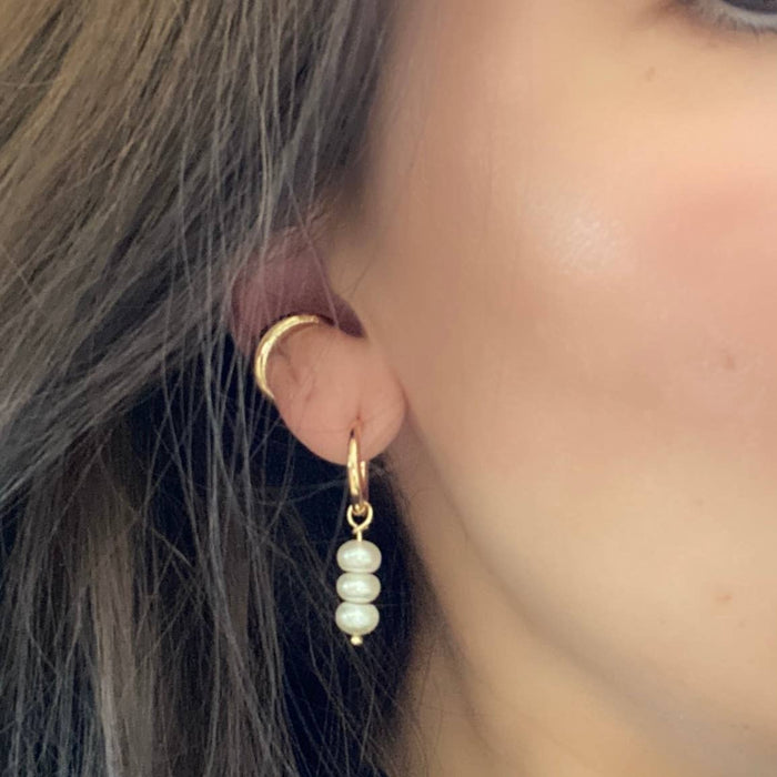 Pearl Drop Hoop Earrings -14k Gold