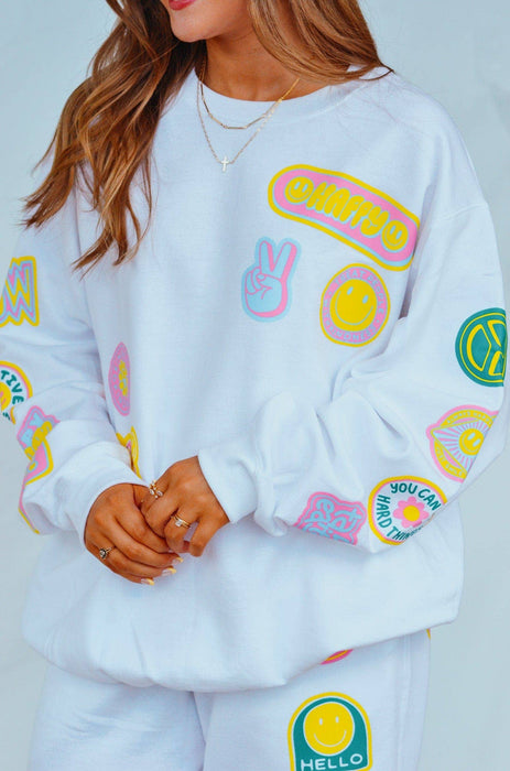 Smile More Retro Patch White Sweatshirt