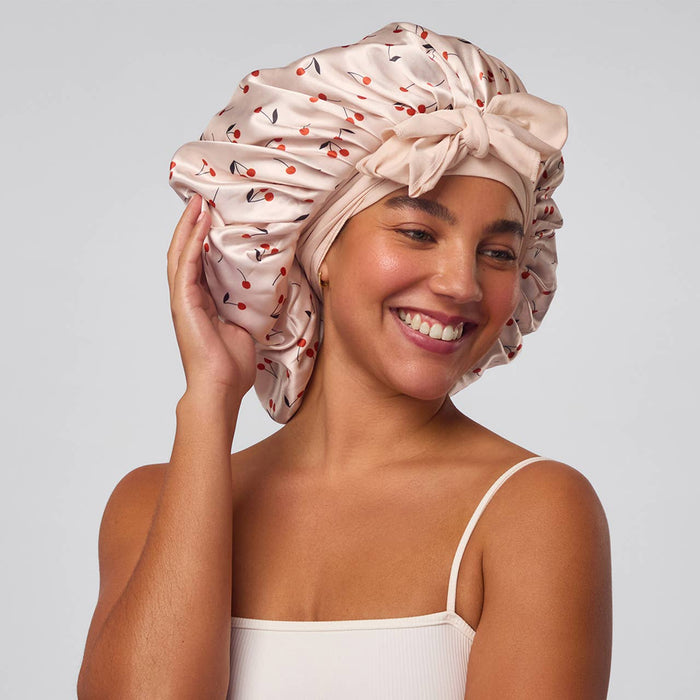 Kitsch Satin Bonnet - Cherry Print