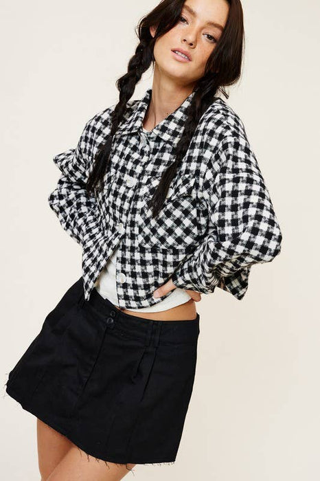 Houndstooth Print Cropped Jacket
