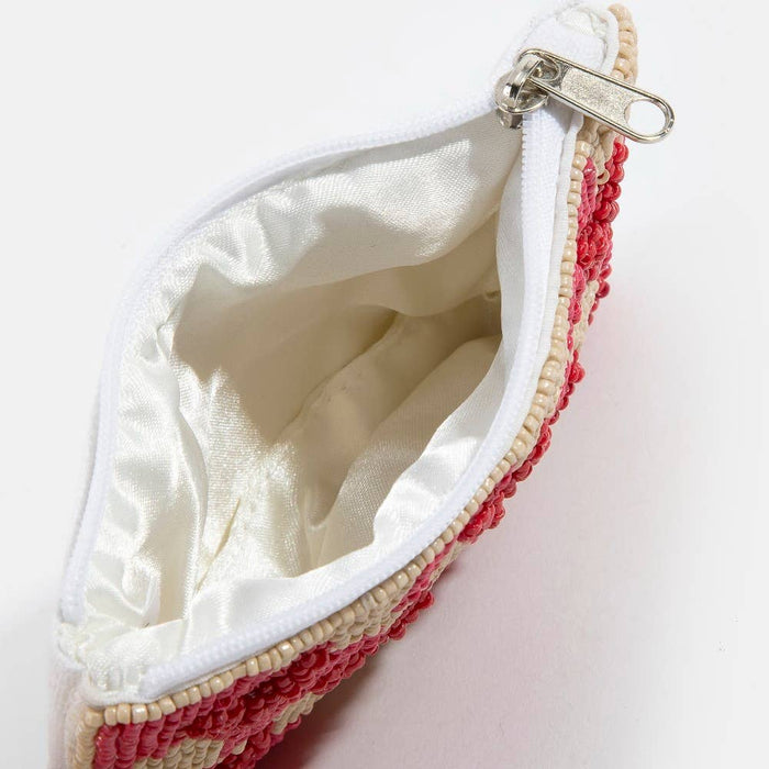 Hearts Checkered Beaded Coin Purse
