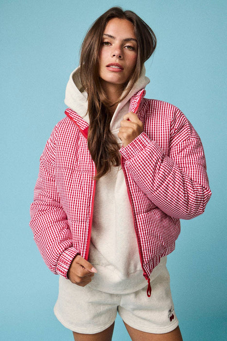 Gingham Zip-Up Puffer Jacket