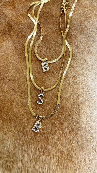 Pearl Letter Herringbone Necklace