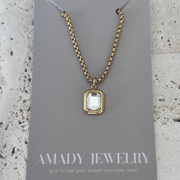 Clear Pendant layering necklace 18k gold plated 