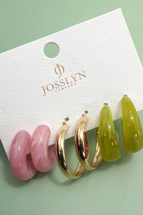 Multi Acrylic Hoop Earring Trio Set
