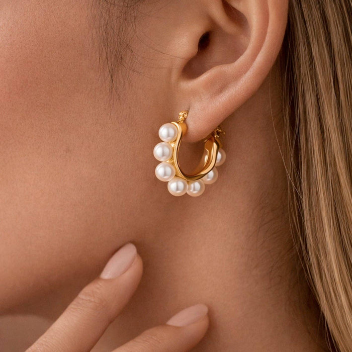 Pearl Hoop Earrings - 18K Gold