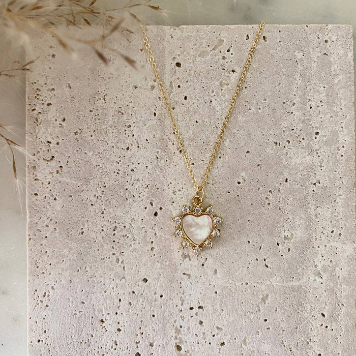 Pearl Heart Pendant Necklace - 18k Gold Filled