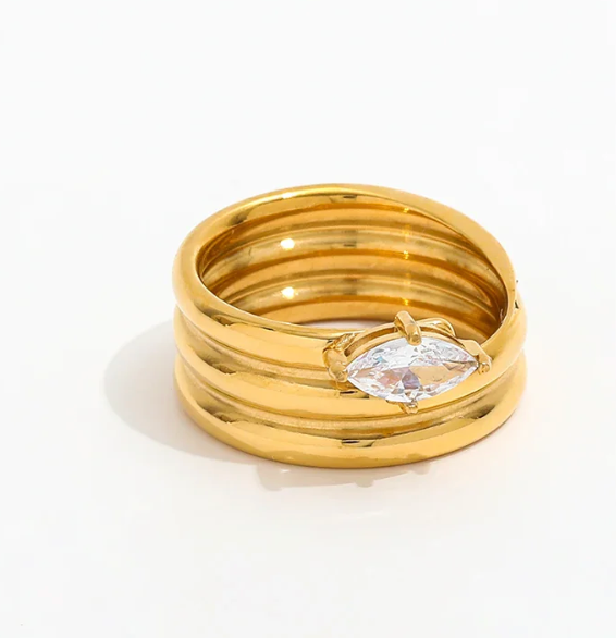 Wrapped Marquee Diamond Coil Ring 14K