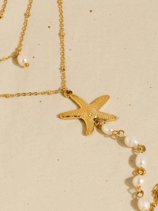 Star & Pearl Layered Necklace - 18k Gold