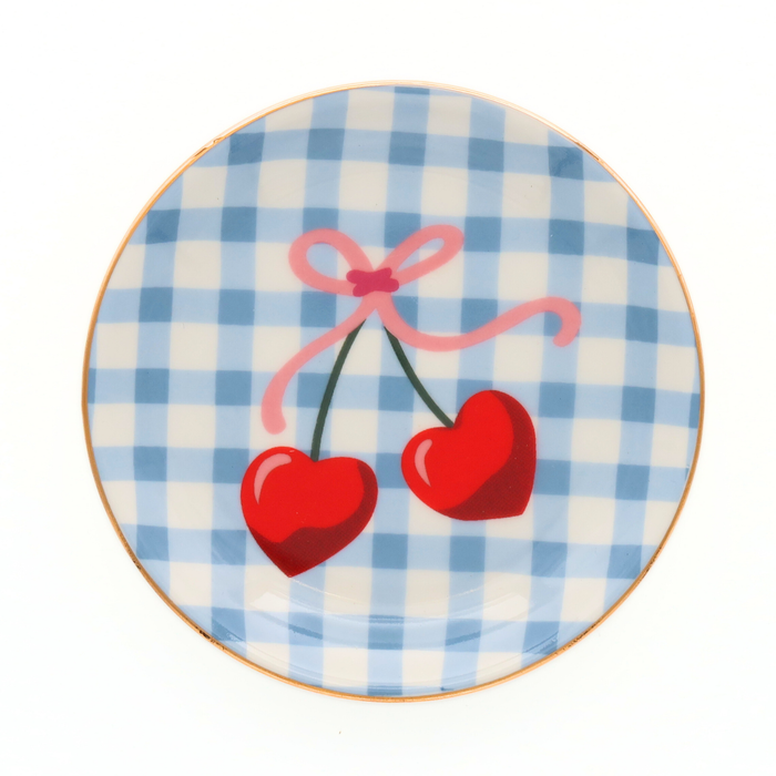 Gingham Cherry Trinket Dish