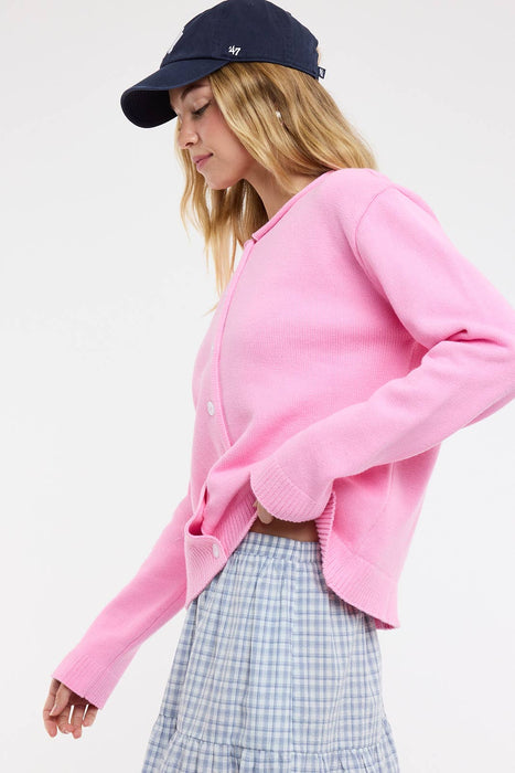 Raw Edge Button-Up Cardigan
