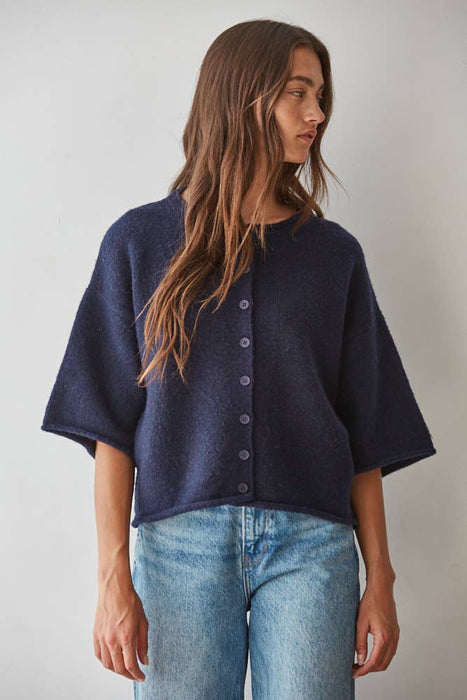 Knit Sweater Quarter Sleeve Button Up Cardigan