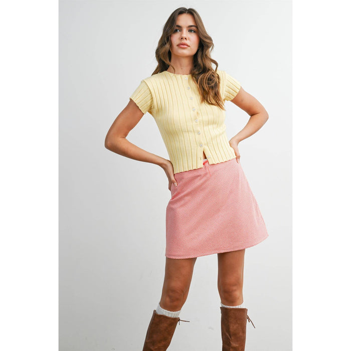 Ribbed Short Sleeve Buttoned Top