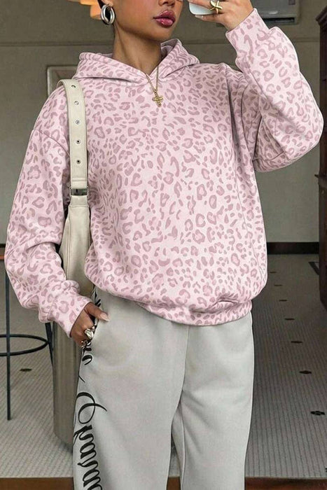 Leopard Print Long Sleeve Pullover Hoodie