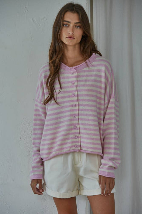 Button Up Striped Sweater Cardigan