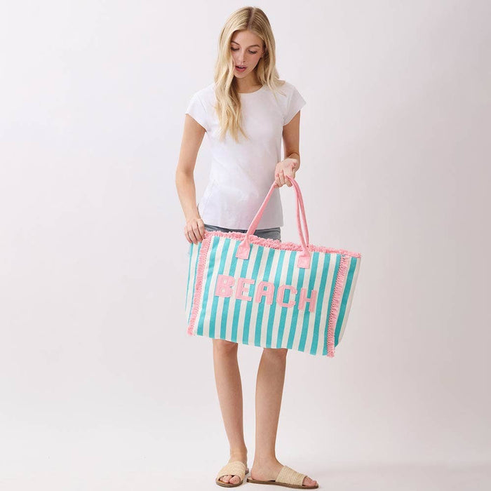 BEACH Letter Embroidery Terry Cloth Tote Bag
