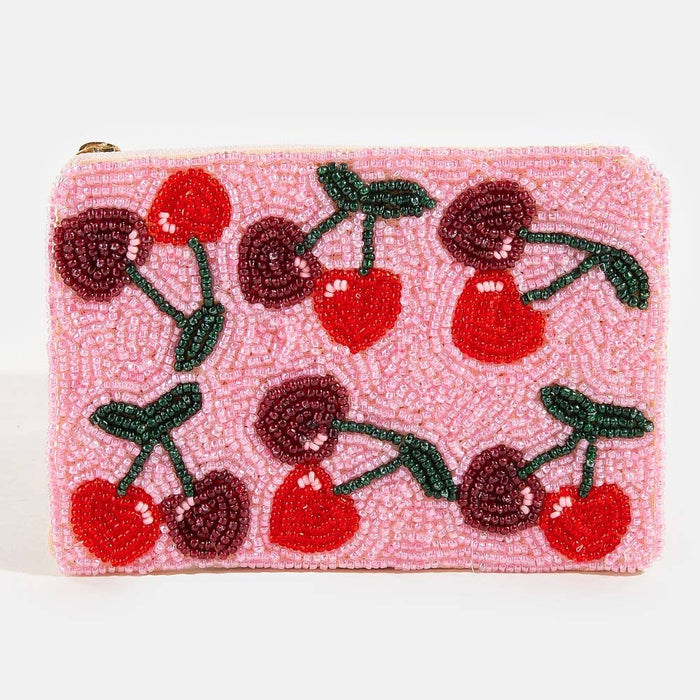 Two Tone Cherries Beaded Coin Purse