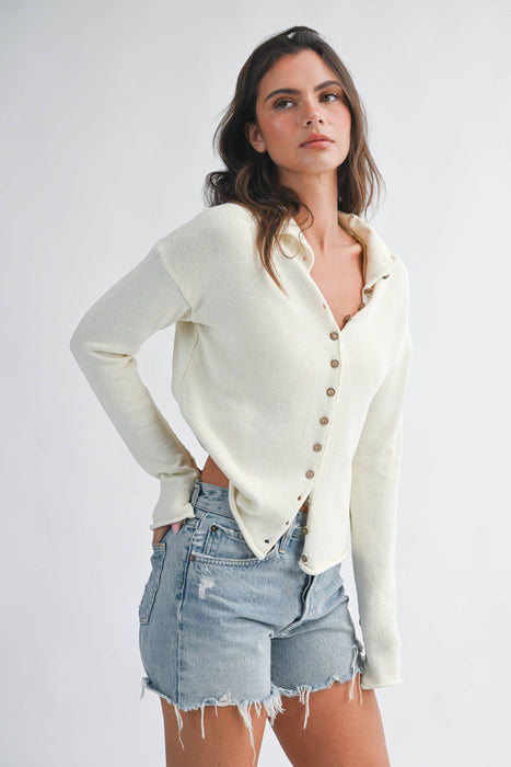 Button Front Cropped Knit Cardigan