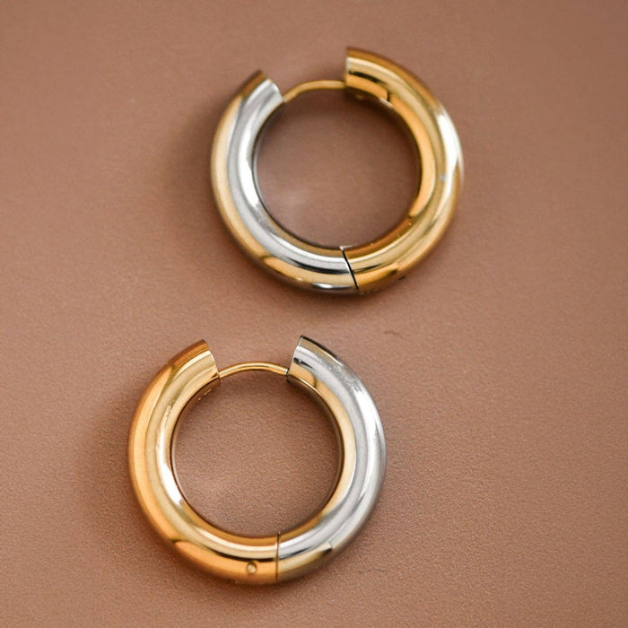 Mixed Metal Hoop Earrings - 18K Gold