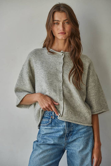 Knit Sweater Quarter Sleeve Button Up Cardigan