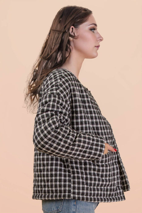 Oversized Checkered Casual Quilt Jacket