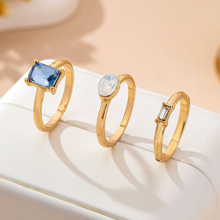 Aquamarine & Moonstone Triple Band Ring Set